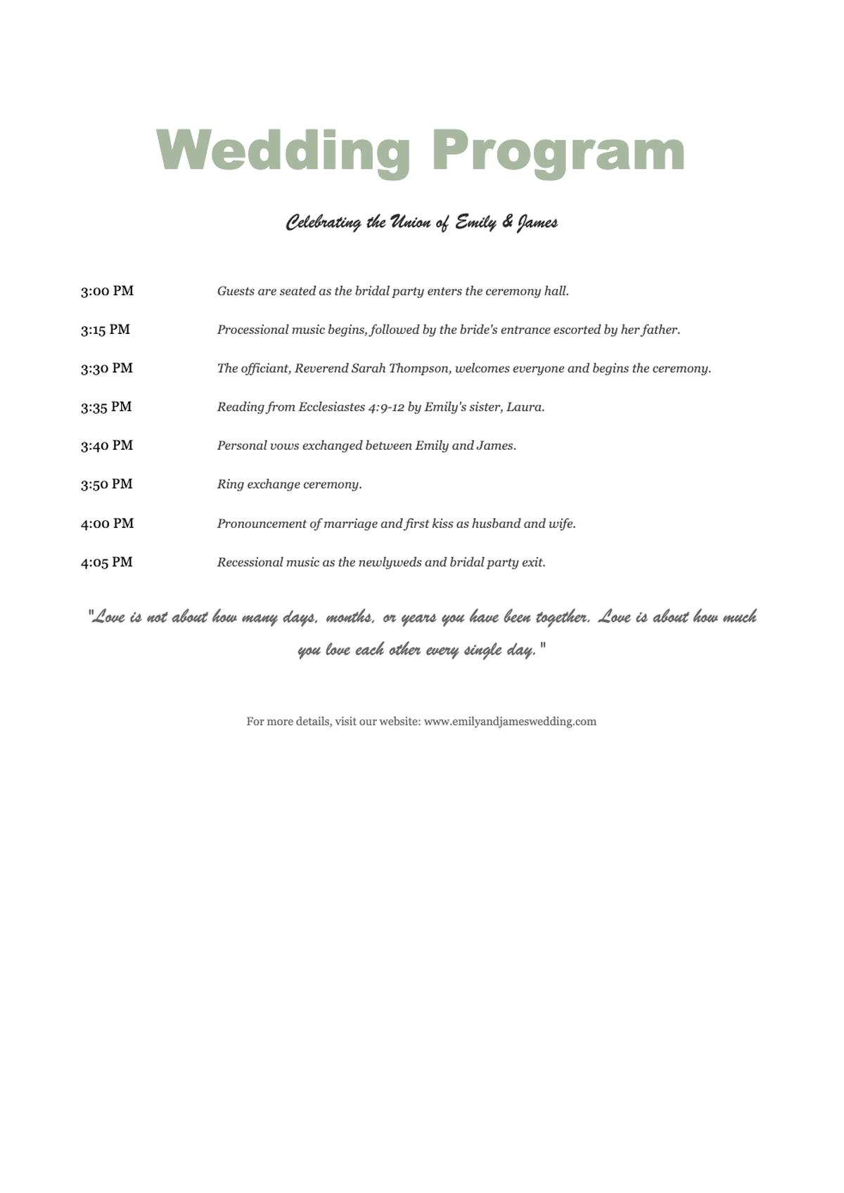 Elegant wedding program template with floral design and timeline schedule_variant_3